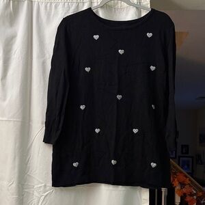 Elle Black Sweater with Silver Heart Accents